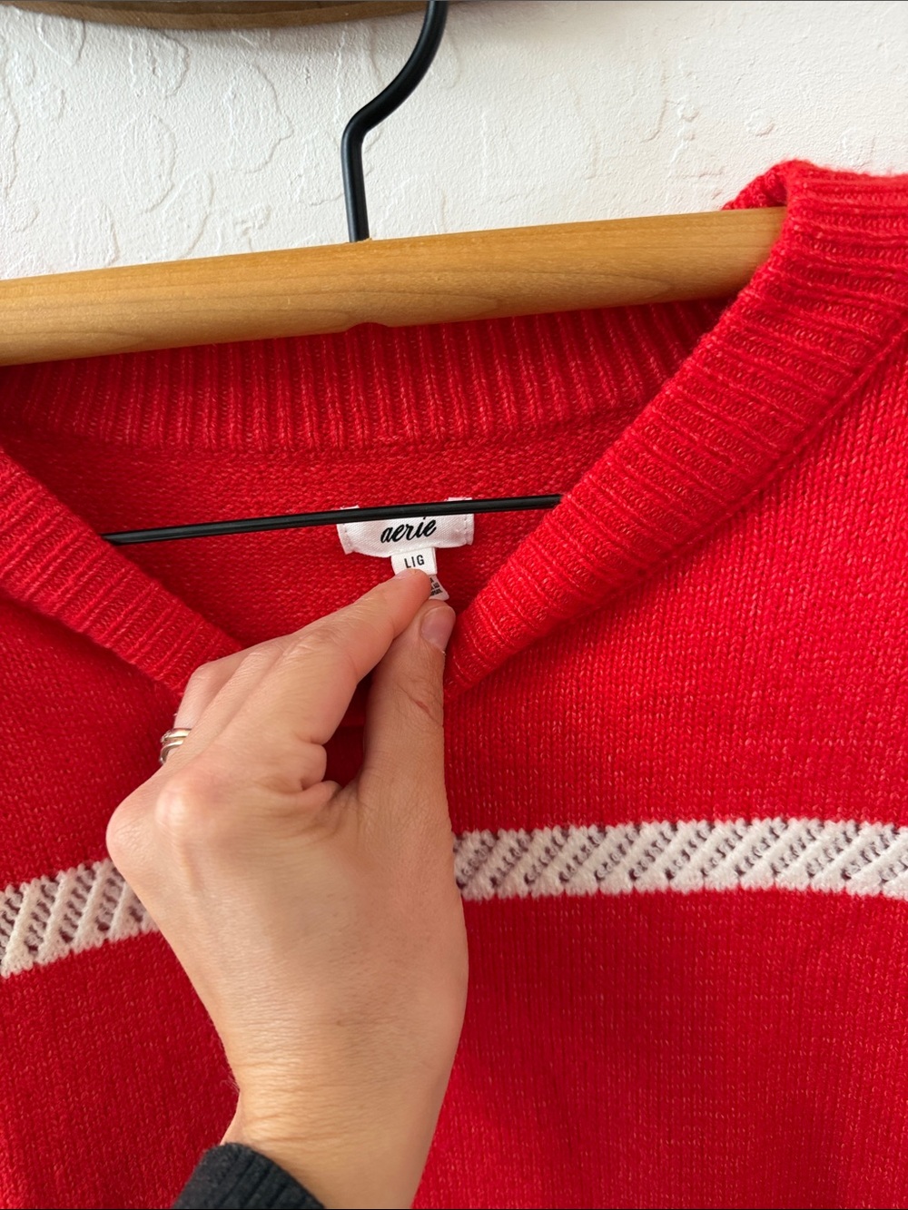aerie res white striped pullover sweater large - Picture 3 of 3